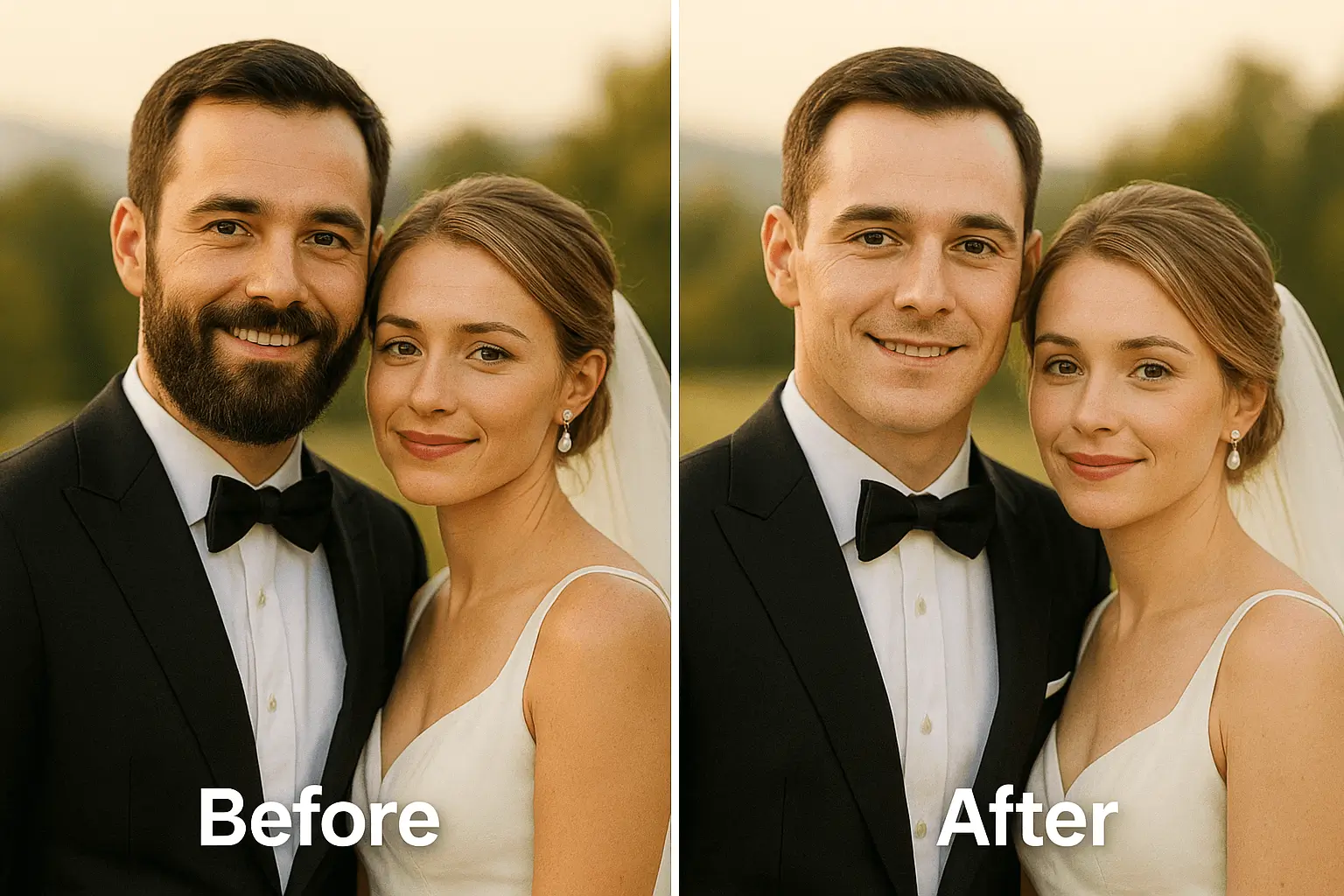 Wedding certificate photo transformation - Before and after no beard filter